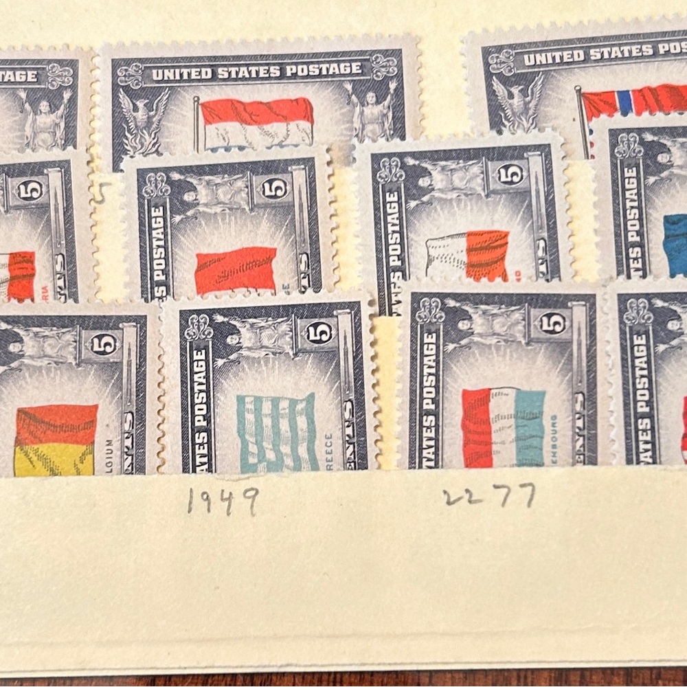 USA stamps Red and Yellow Stamp Collection 12 flags of occupied countries 1940s
